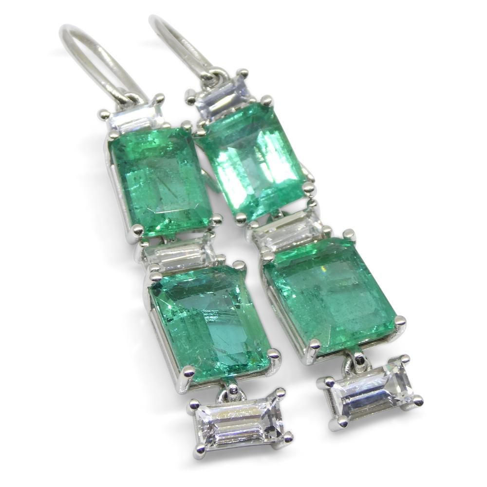 7.80ct Emerald, 1.80ct White Sapphire Earrings in 14k White Gold 7