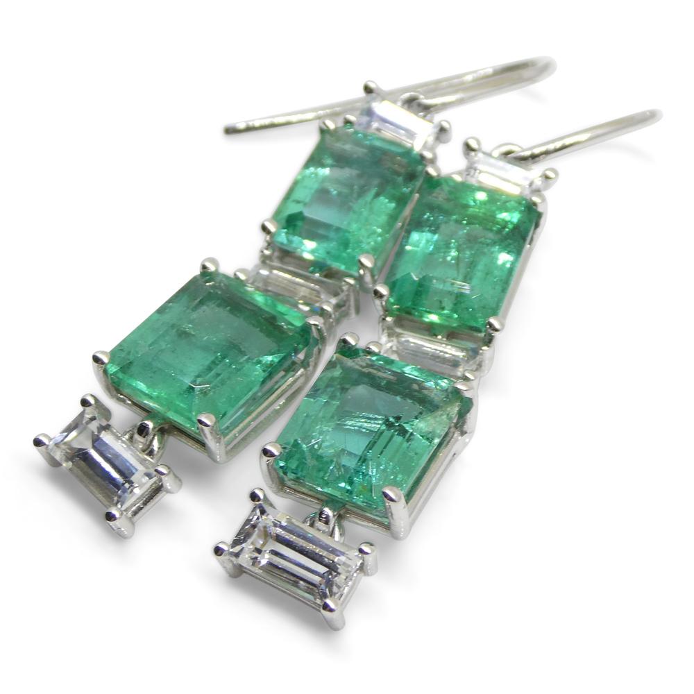 7.80ct Emerald, 1.80ct White Sapphire Earrings in 14k White Gold 8