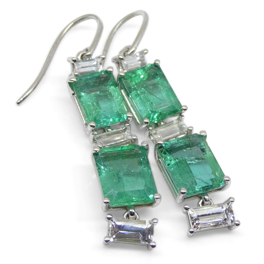 7.80ct Emerald, 1.80ct White Sapphire Earrings in 14k White Gold 9