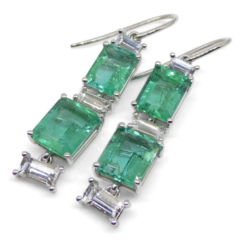 7.80ct Emerald, 1.80ct White Sapphire Earrings in 14k White Gold 10