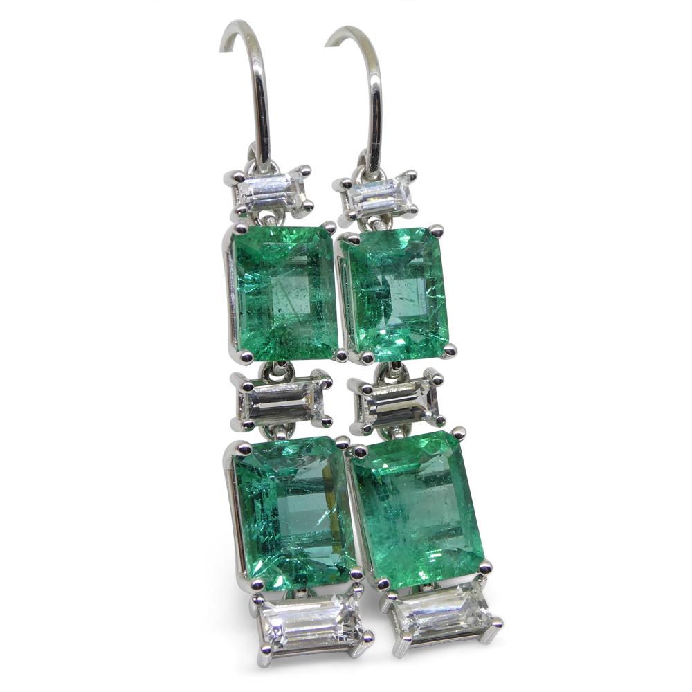 Contemporary 7.80ct Emerald, 1.80ct White Sapphire Earrings in 14k White Gold