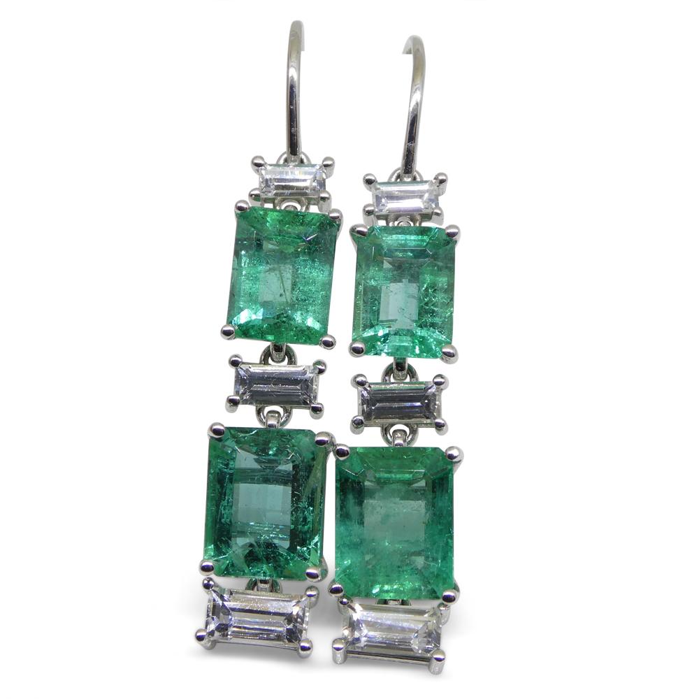 Emerald Cut 7.80ct Emerald, 1.80ct White Sapphire Earrings in 14k White Gold