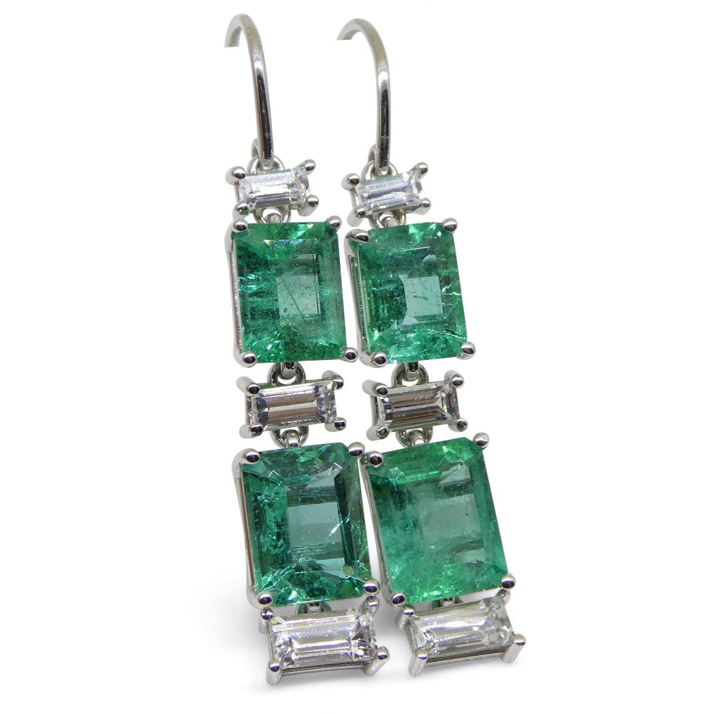 7.80ct Emerald, 1.80ct White Sapphire Earrings in 14k White Gold In New Condition In Toronto, Ontario