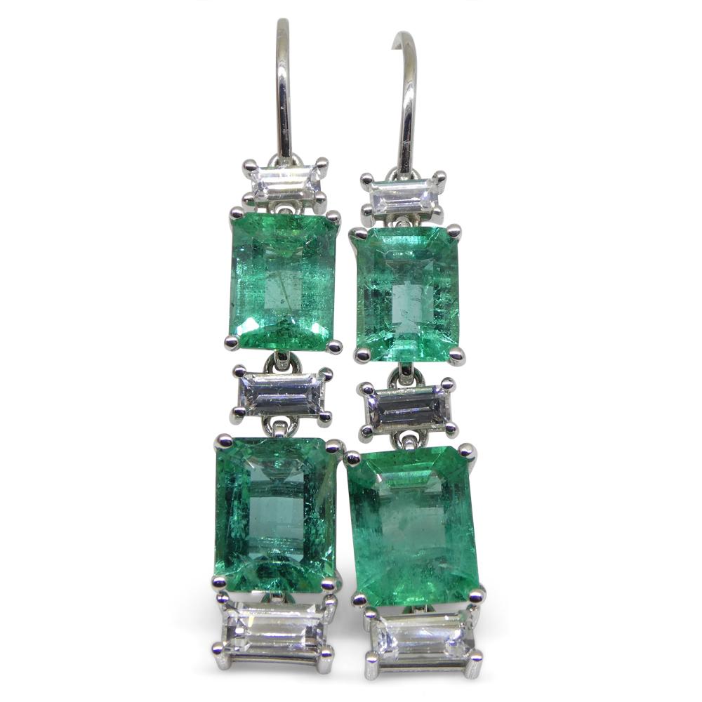 7.80ct Emerald, 1.80ct White Sapphire Earrings in 14k White Gold 2