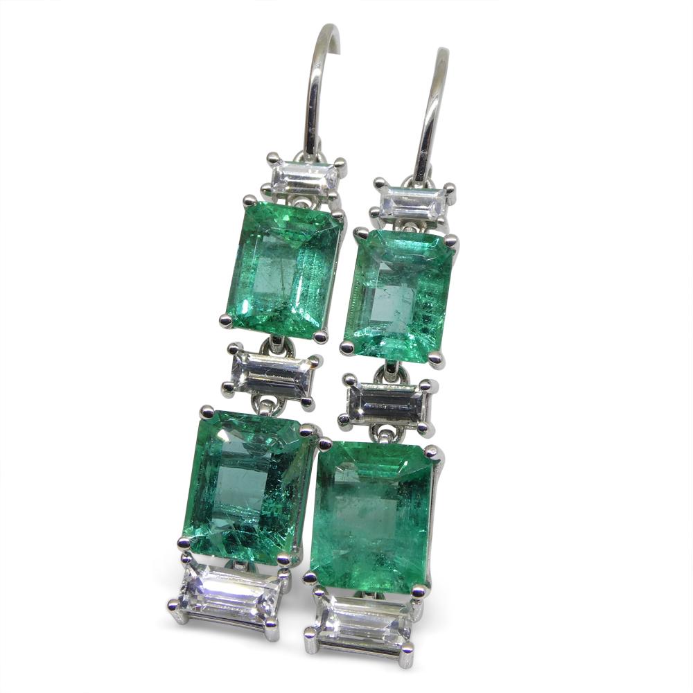 7.80ct Emerald, 1.80ct White Sapphire Earrings in 14k White Gold 3
