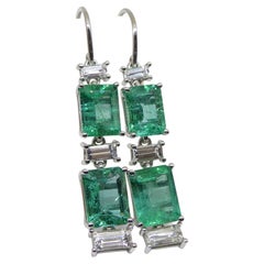 7.80ct Emerald, 1.80ct White Sapphire Earrings in 14k White Gold