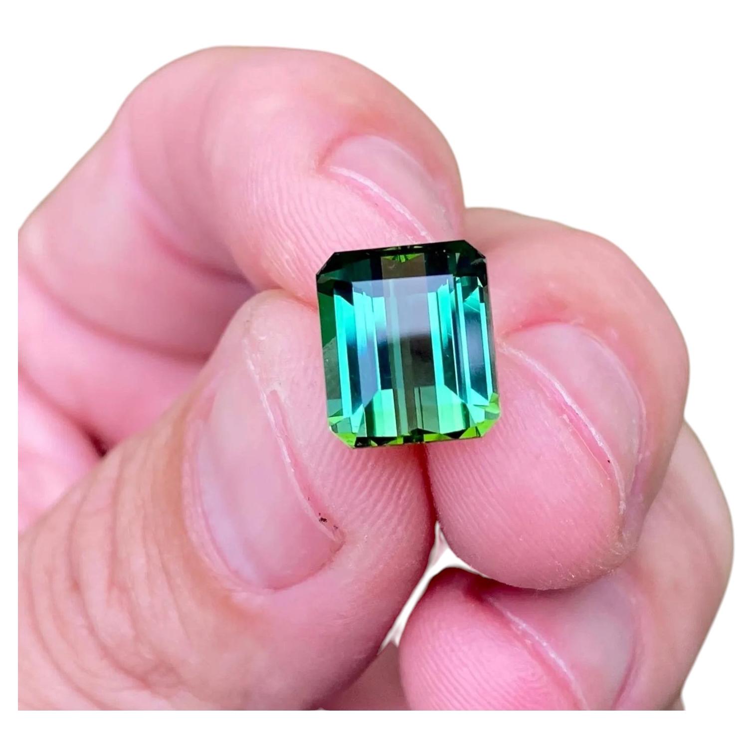 7.80Ct. GREEN Tourmaline natural loose gemstone, Octagon cut, Nigeria.