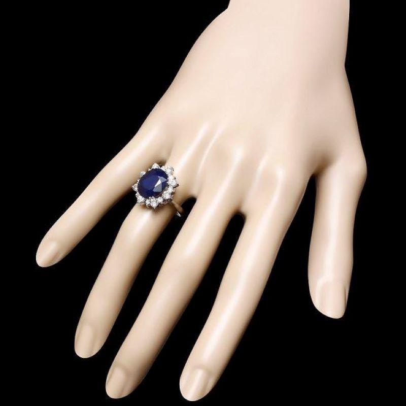 Mixed Cut 7.80ct Natural Blue Sapphire & Diamond 14k Solid White Gold Ring For Sale