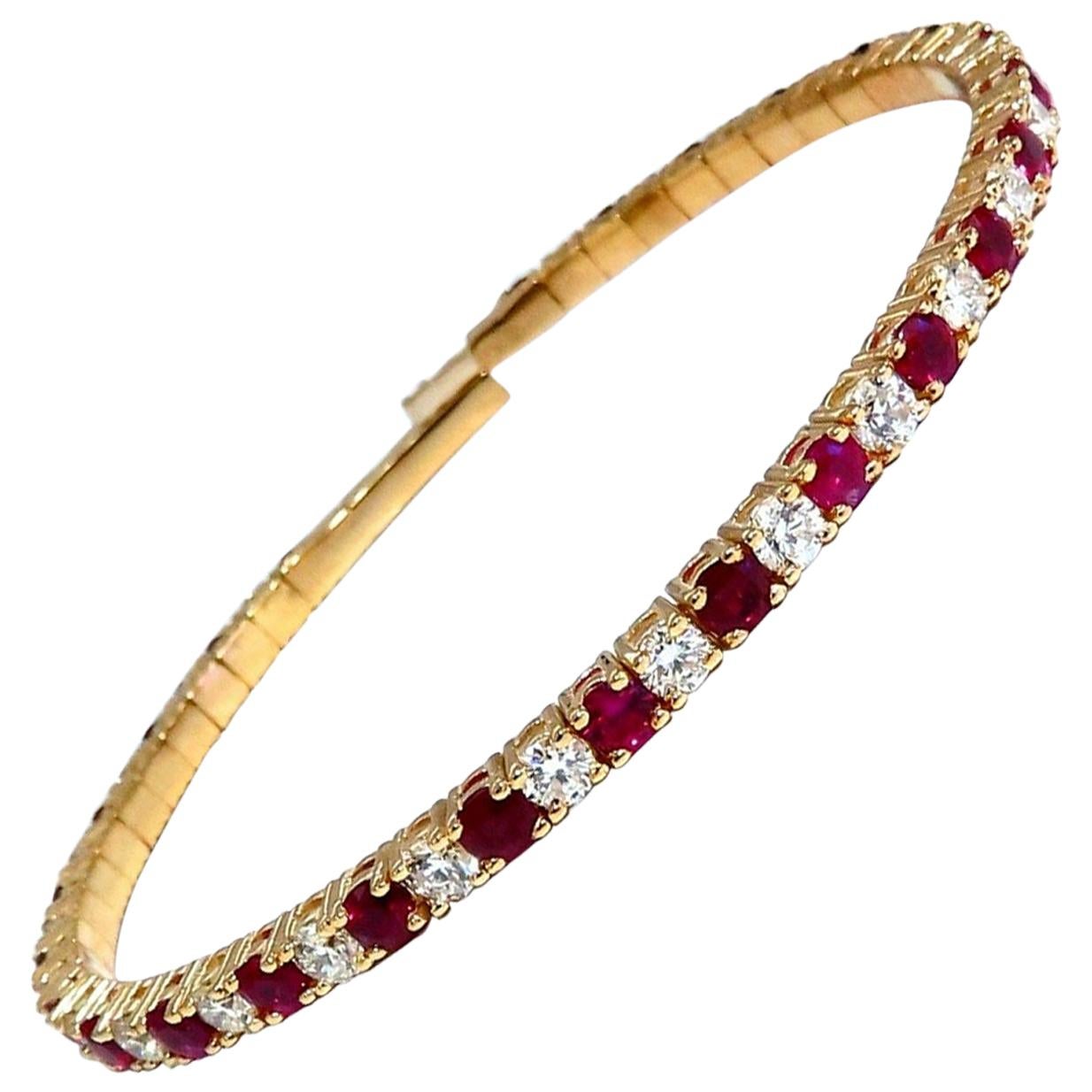 7.80 Carat Natural Round Cut Ruby Diamonds Bangle Bracelet 14 Karat Flex