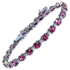 7.80ct Natural Vivid Pink Sapphire Diamond Bracelet 14kt G/Vs Pink Tennis Line