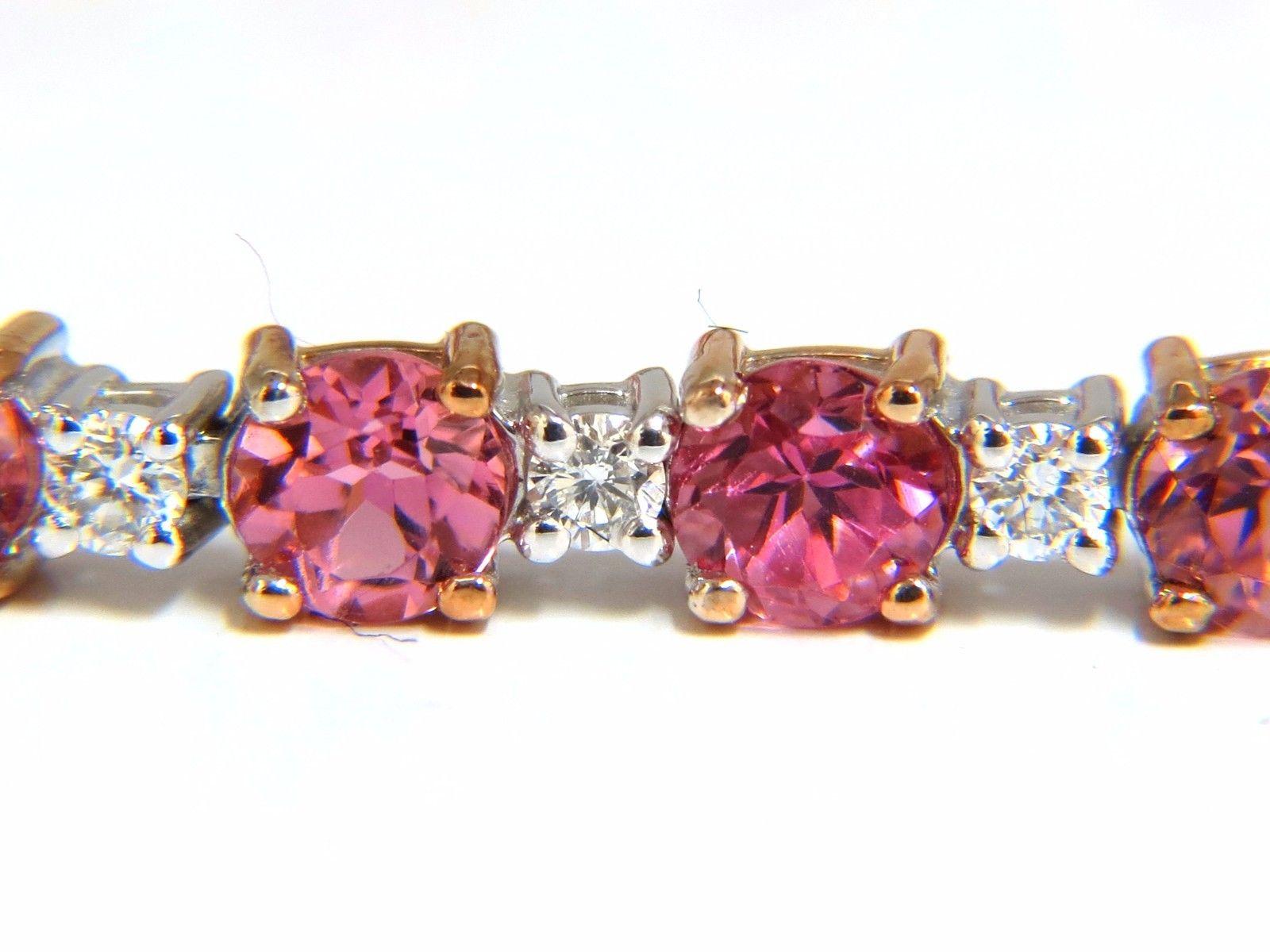 Round Cut 7.80ct natural Vivid Pink Sapphire diamond bracelet 14kt g/vs tennis class