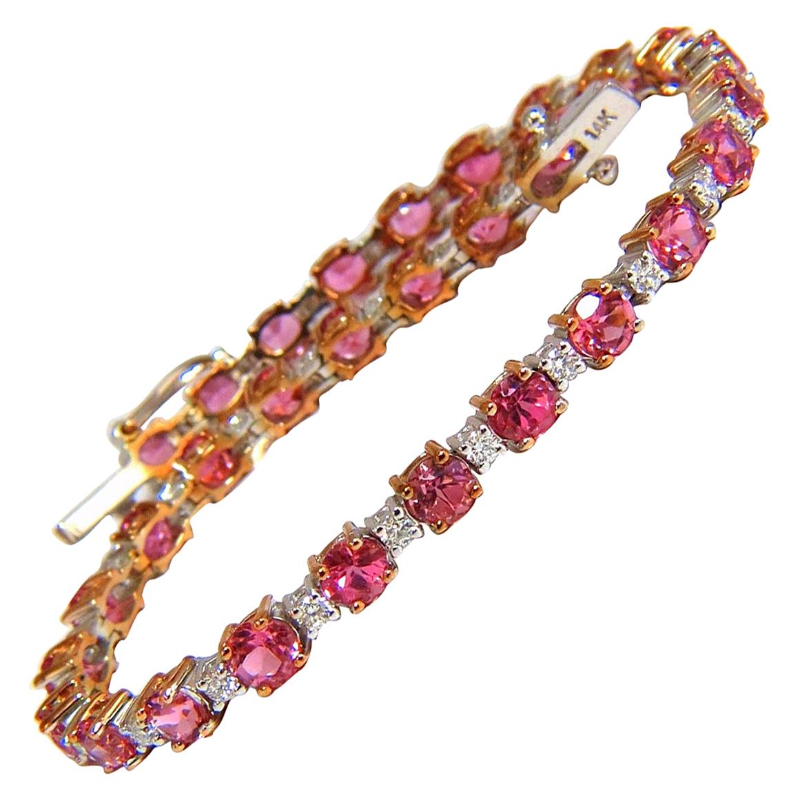 7.80ct natural Vivid Pink Sapphire diamond bracelet 14kt g/vs tennis class