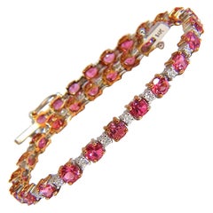 7.80ct natural Vivid Pink Sapphire diamond bracelet 14kt g/vs tennis class