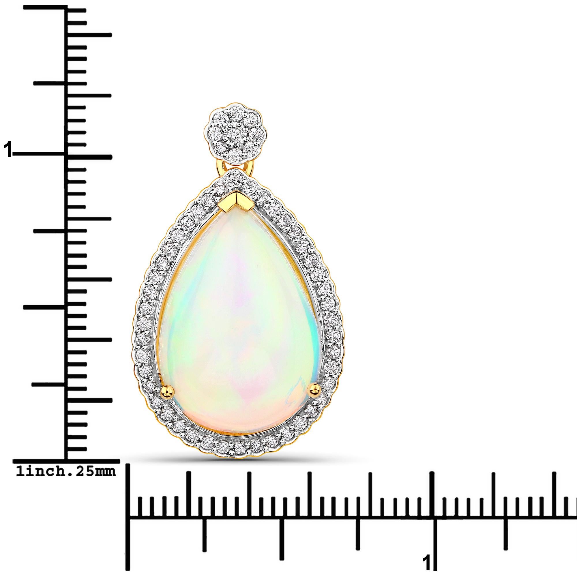 7.81 Carat Ethiopian Opal and White Diamond 14 Karat Yellow Gold Pendant In New Condition In Great Neck, NY