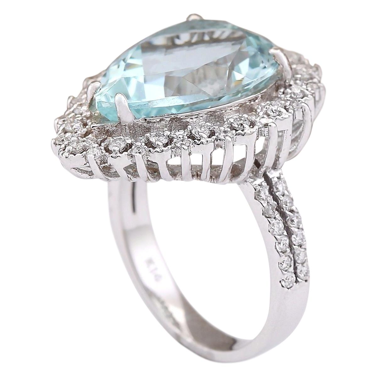 Pear Cut Aquamarine Diamond Ring In 14 Karat White Gold  For Sale