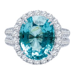7.81 Carat Oval Blue Paraiba Tourmaline ’GIA’ Ring with 1.00 Carat Total Diamond