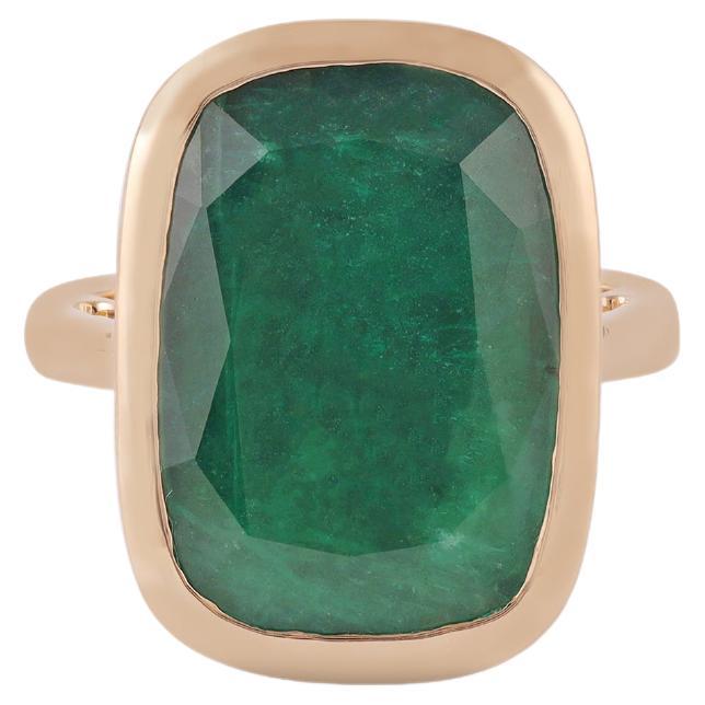 7.81 Carat Zambian Emerald Close Setting Ring in 18k Yellow Gold For Sale
