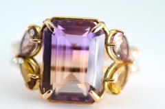 7.82 Quilates Ametrina Turmalina Aguamarina Oro 14k Anillo de Cóctel Hecho a Mano