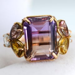 7.82 Carat Ametrine Tourmaline Aquamarine 14k Gold Handmade Cocktail Ring
