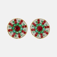 Boucles d'oreilles en or blanc 18 carats, rubis de Birmanie, émeraudes et diamants de 7,82 carats