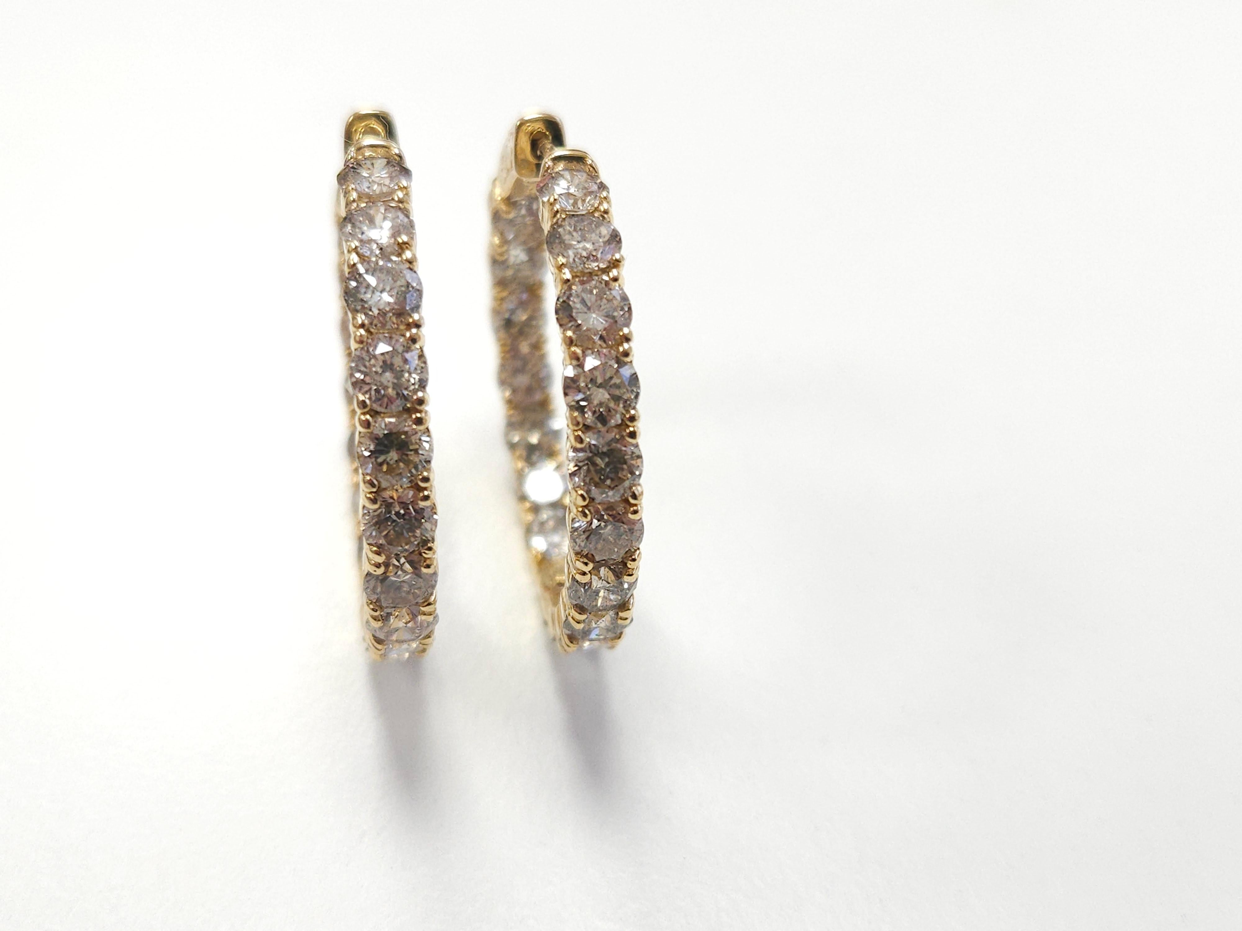 7.82 Carat Diamond Huggie Hoops Earrings 14 Karat Yellow Gold In New Condition For Sale In Great Neck, NY