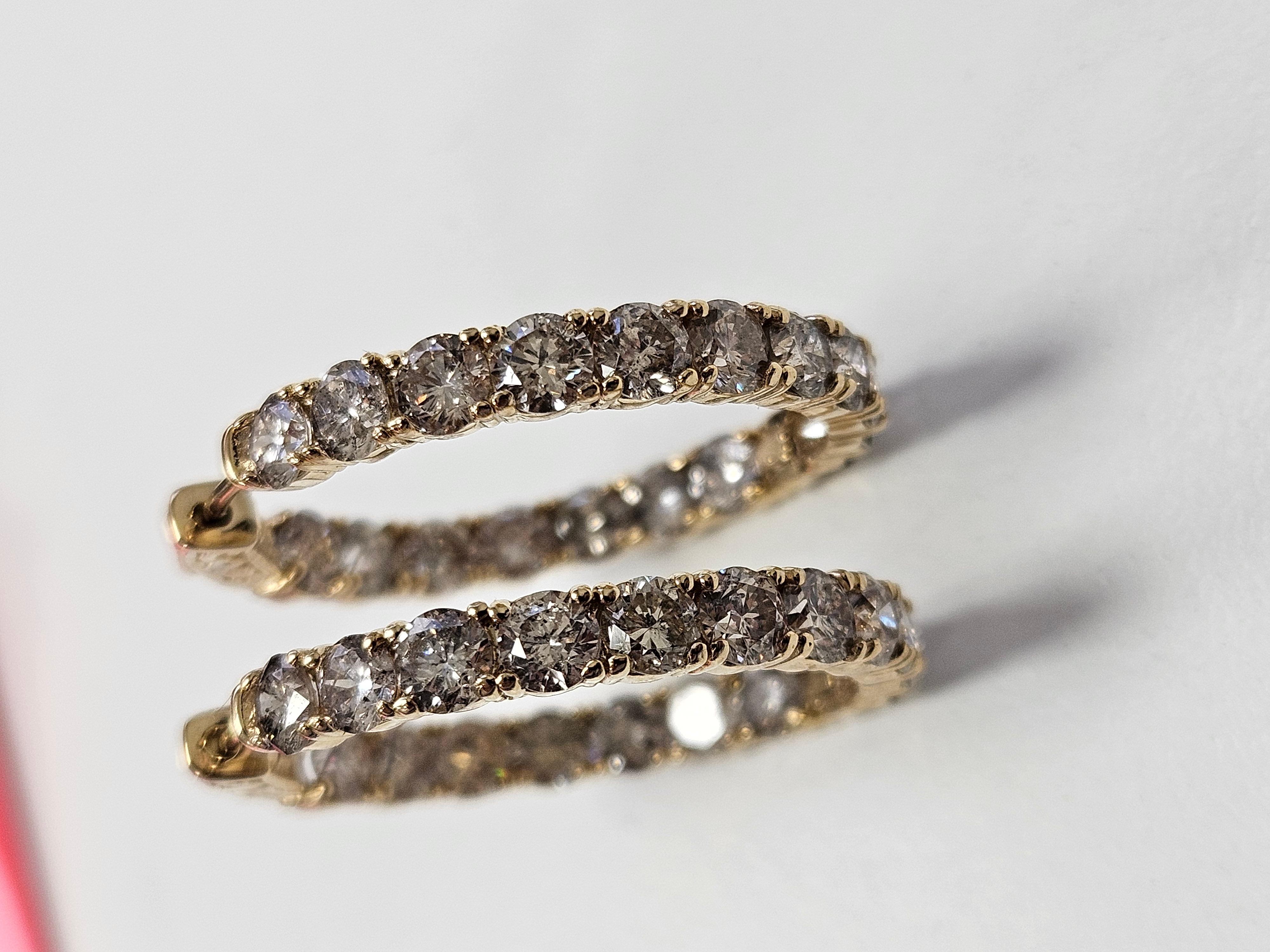 7.82 Carat Diamond Huggie Hoops Earrings 14 Karat Yellow Gold For Sale 1