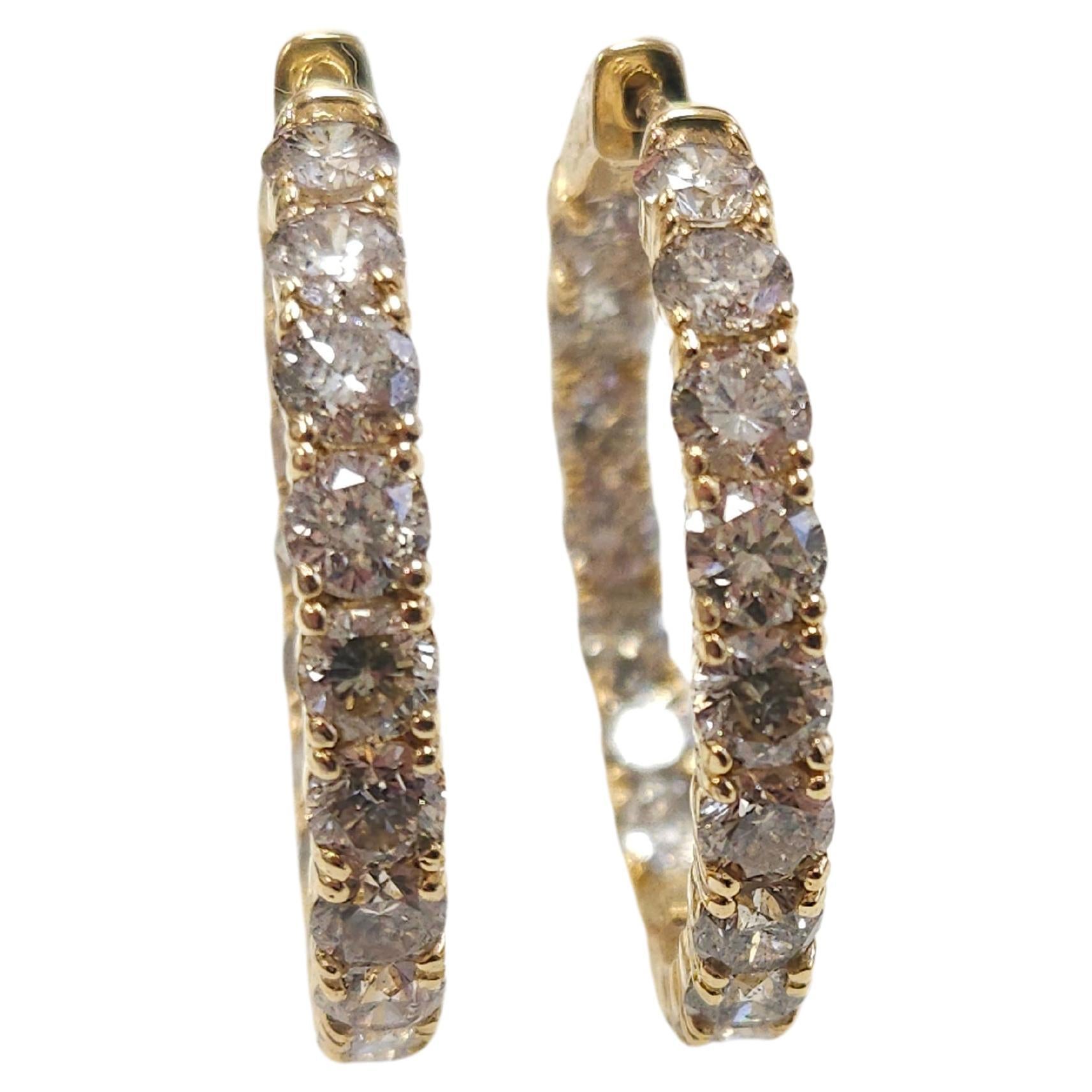7.82 Carat Diamond Huggie Hoops Earrings 14 Karat Yellow Gold For Sale