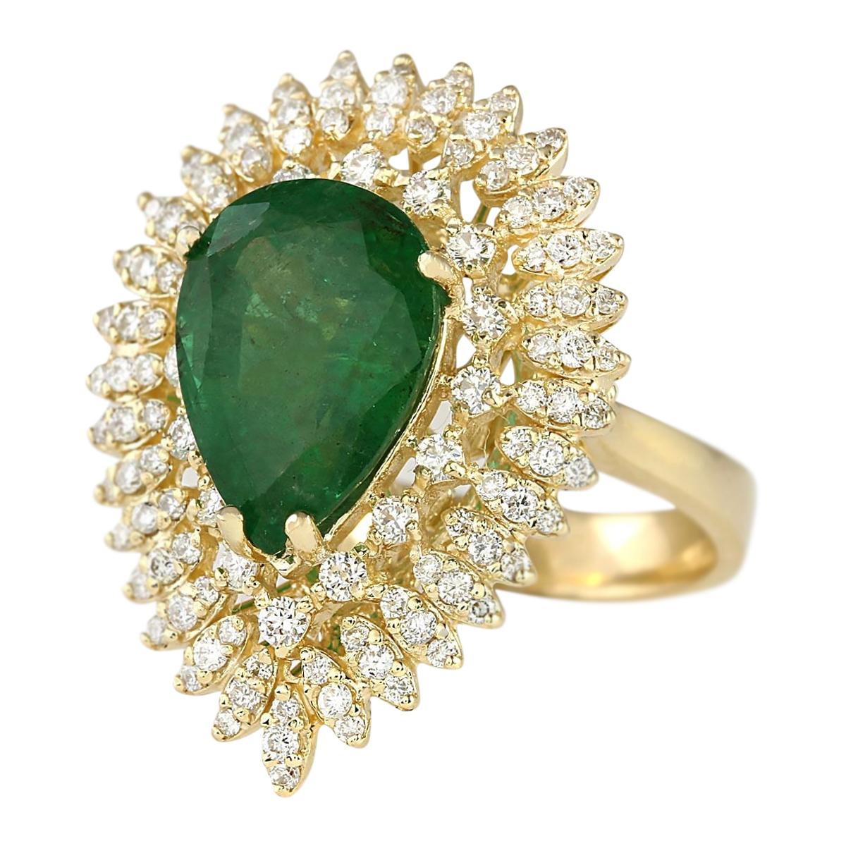 Introducing our breathtaking 14 Karat Yellow Gold Diamond Ring featuring a remarkable 7.82 Carat Emerald as its centerpiece. Stamped with authenticity, this ring is a true testament to elegance and sophistication. Weighing 9.2 grams, it boasts a