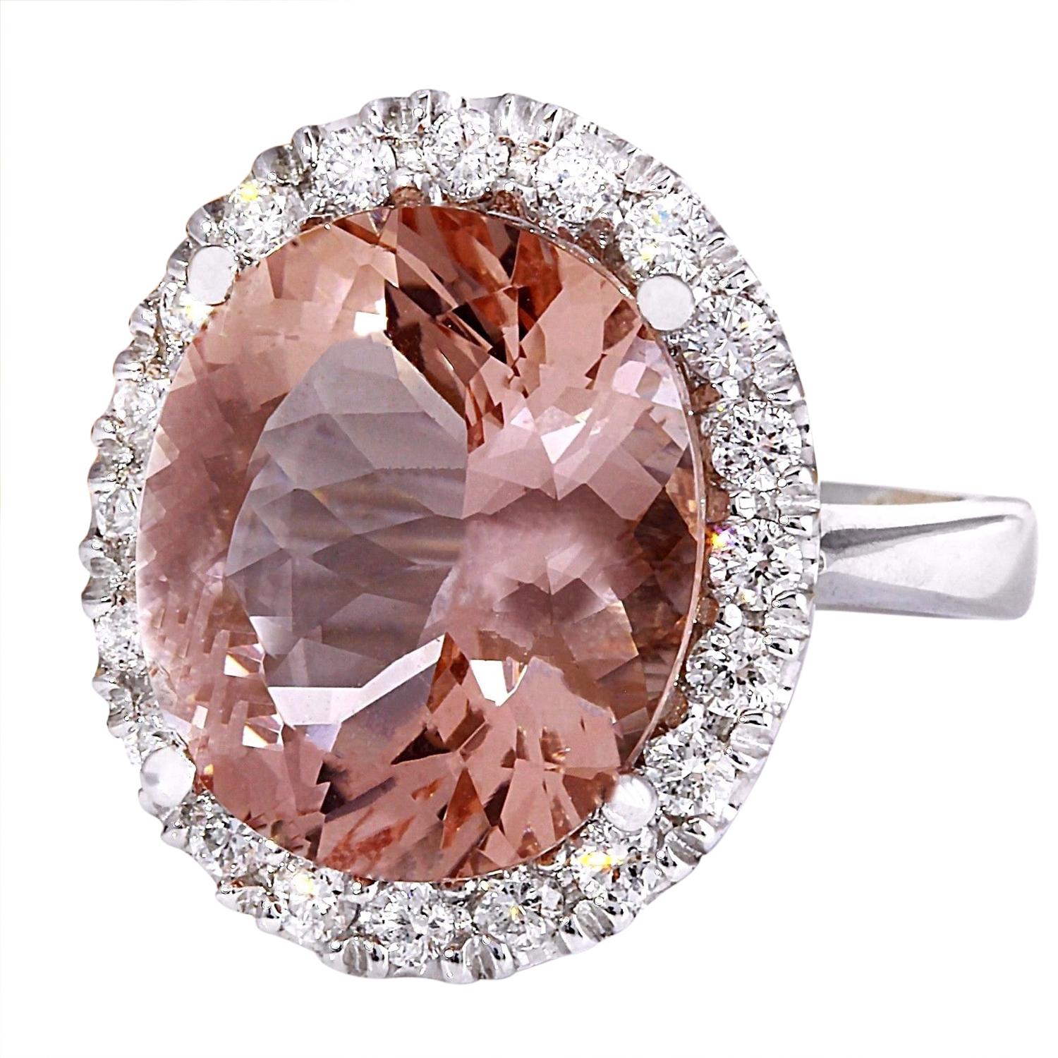 7.82 Carat Natural Morganite 14K Solid White Gold Diamond Ring
 Item Type: Ring
 Item Style: Cocktail
 Material: 14K White Gold
 Mainstone: Morganite
 Stone Color: Peach
 Stone Weight: 7.02 Carat
 Stone Shape: Oval
 Stone Quantity: 1
 Stone