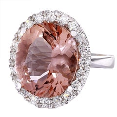 Morganite Diamond Ring In 14 Karat Solid White Gold