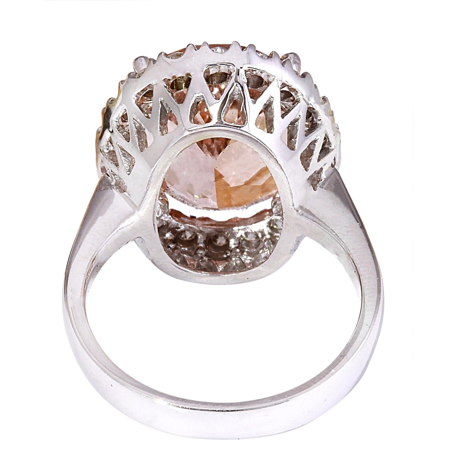 Oval Cut Morganite Diamond Ring In 14 Karat Solid White Gold  For Sale