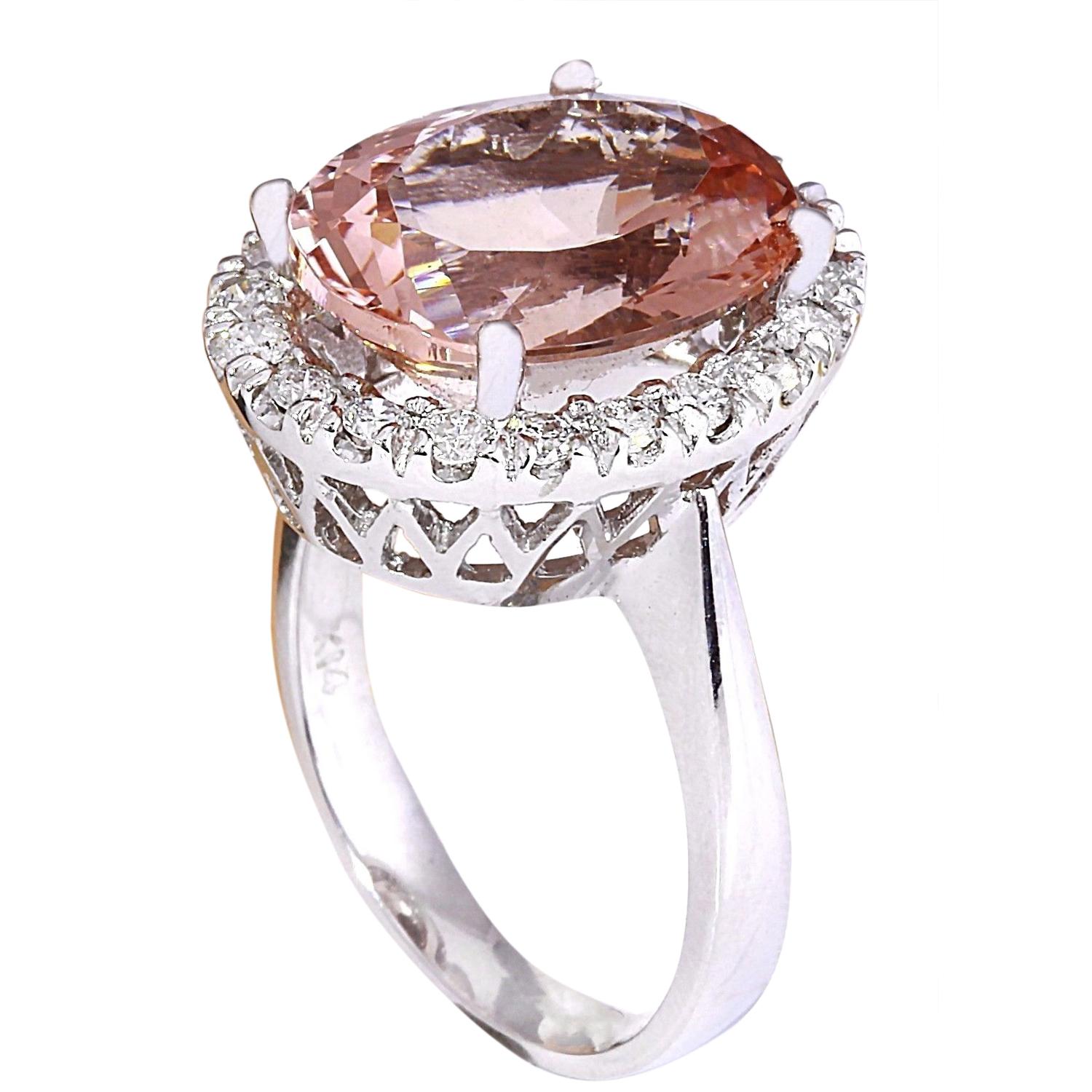 Morganite Diamond Ring In 14 Karat Solid White Gold  In New Condition For Sale In Los Angeles, CA