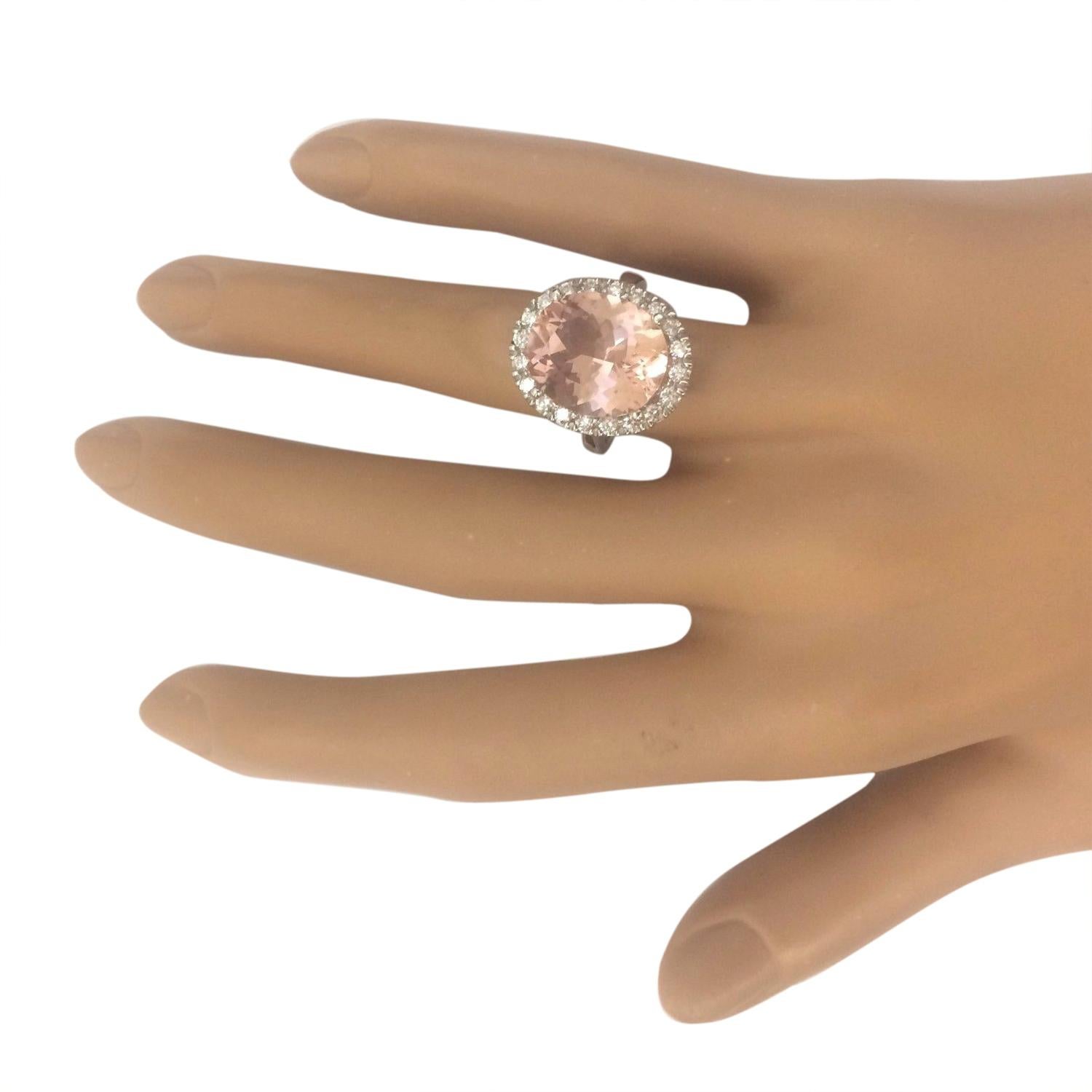 Women's Morganite Diamond Ring In 14 Karat Solid White Gold  For Sale