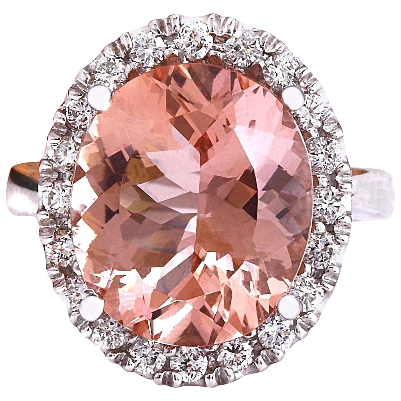 Morganite Diamond Ring In 14 Karat Solid White Gold  For Sale