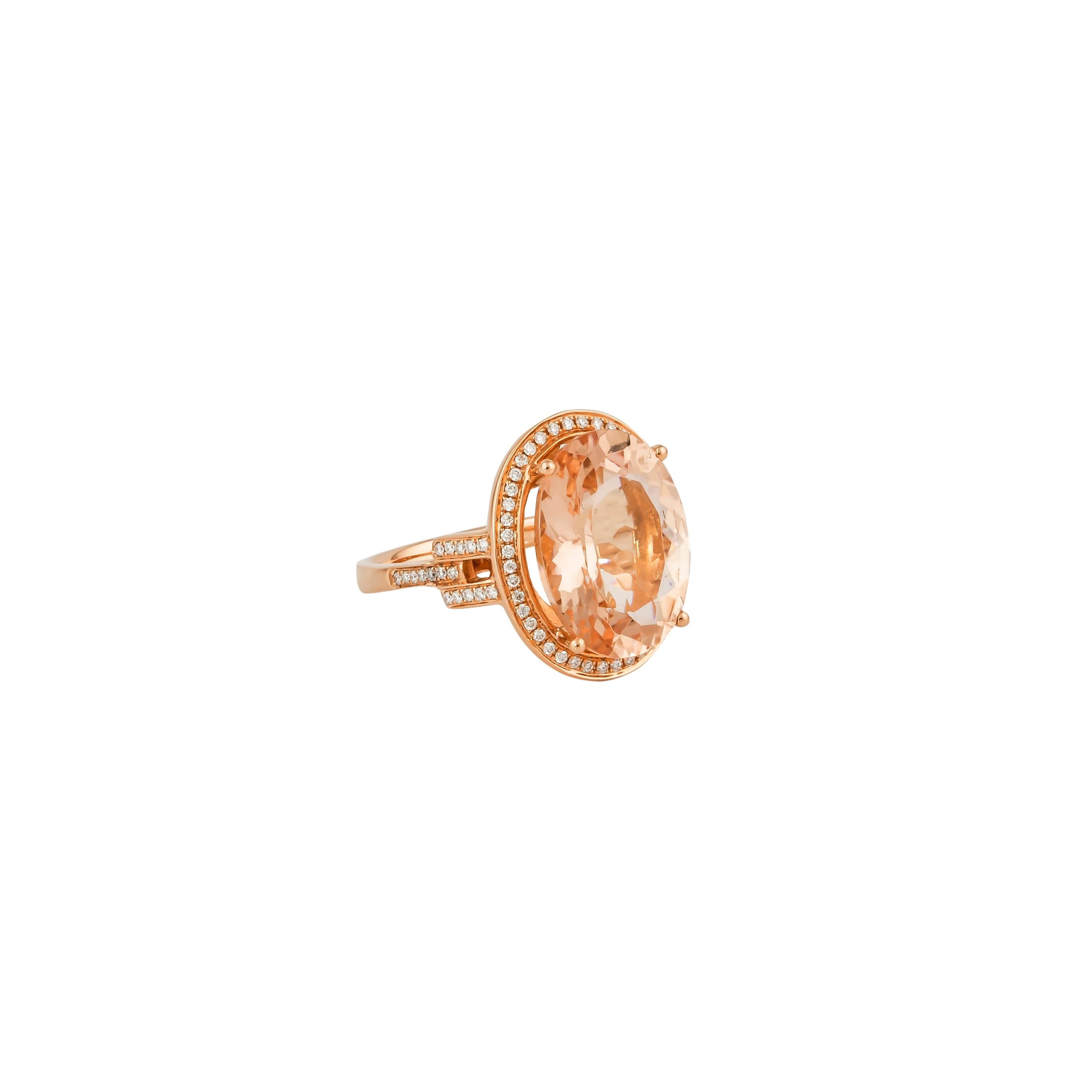 This collection features an array of magnificent morganites! Accented with diamonds these rings are made in rose gold and present a classic yet elegant look. 

Classic morganite ring in 18K rose gold with diamonds. 

Morganite: 7.82 carat oval