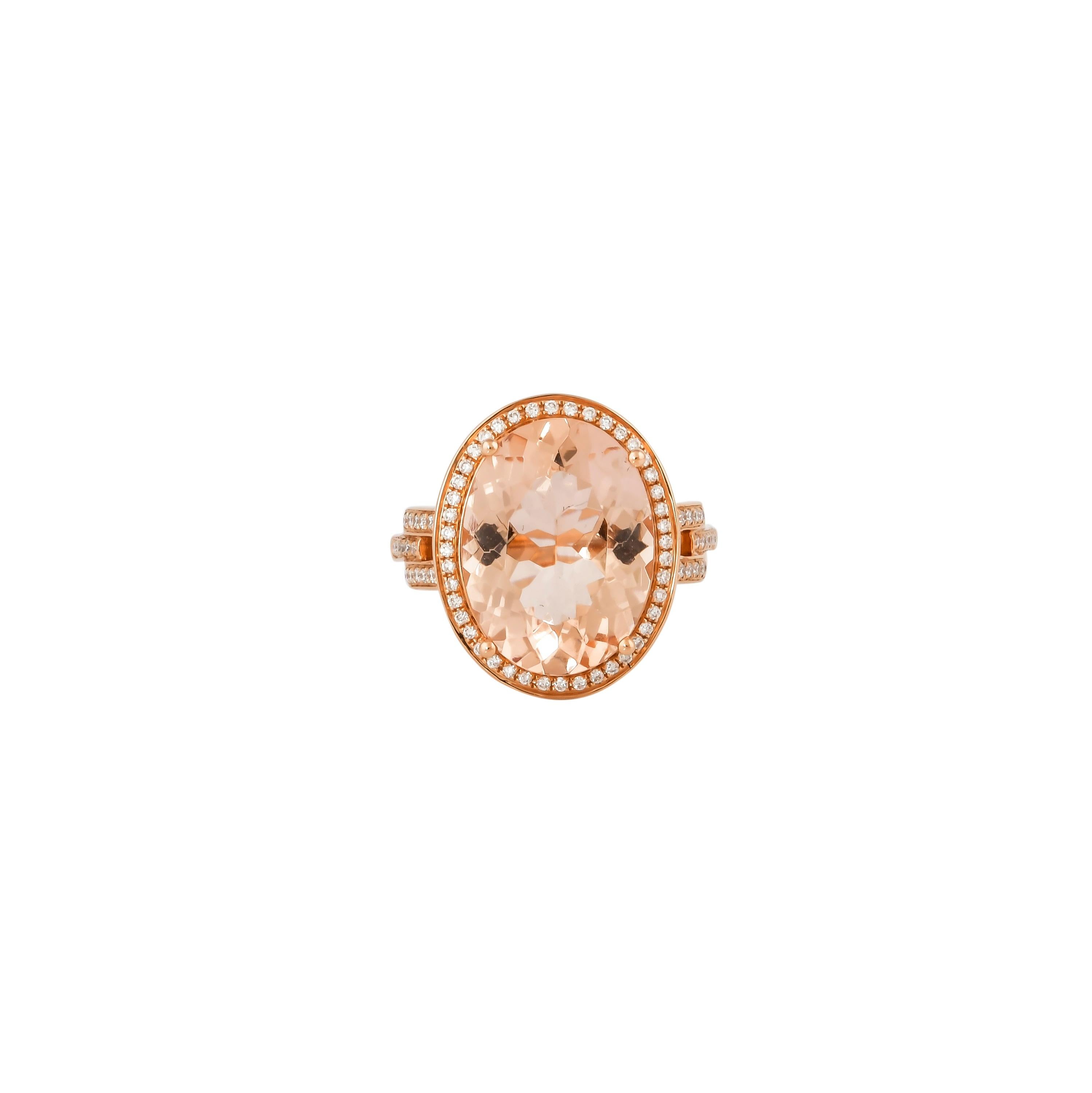 Women's 7.8 Carat Morganite Ring in 18 Karat Rose Gold with Diamond For Sale