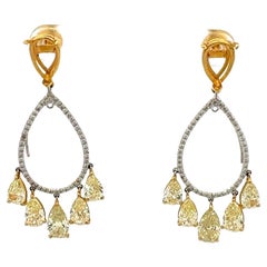 7.82 Carat Pear Shape Intense Fancy Yellow Diamond 18K Gold Drop Earrings