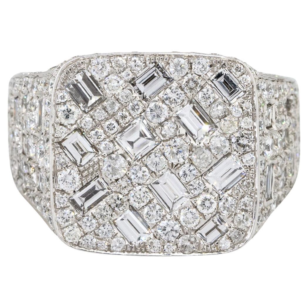 7.82 Carat Round & Baguette Diamond Pave Wide Ring 14 Karat in Stock