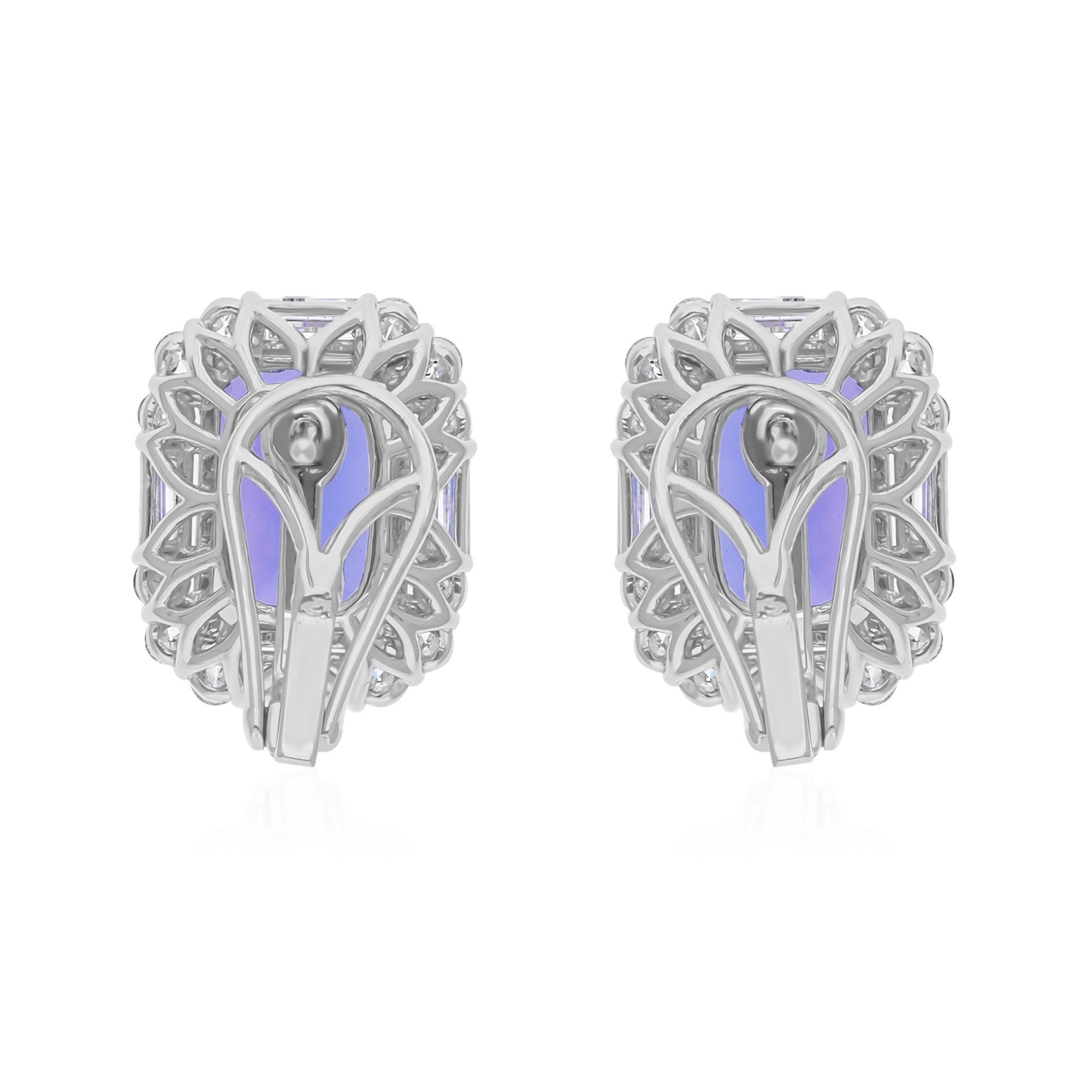 Women's 7.82 Carat Tanzanite Gemstone 1.35 Ct SI/H Diamond 18 Karat White Gold Earrings For Sale