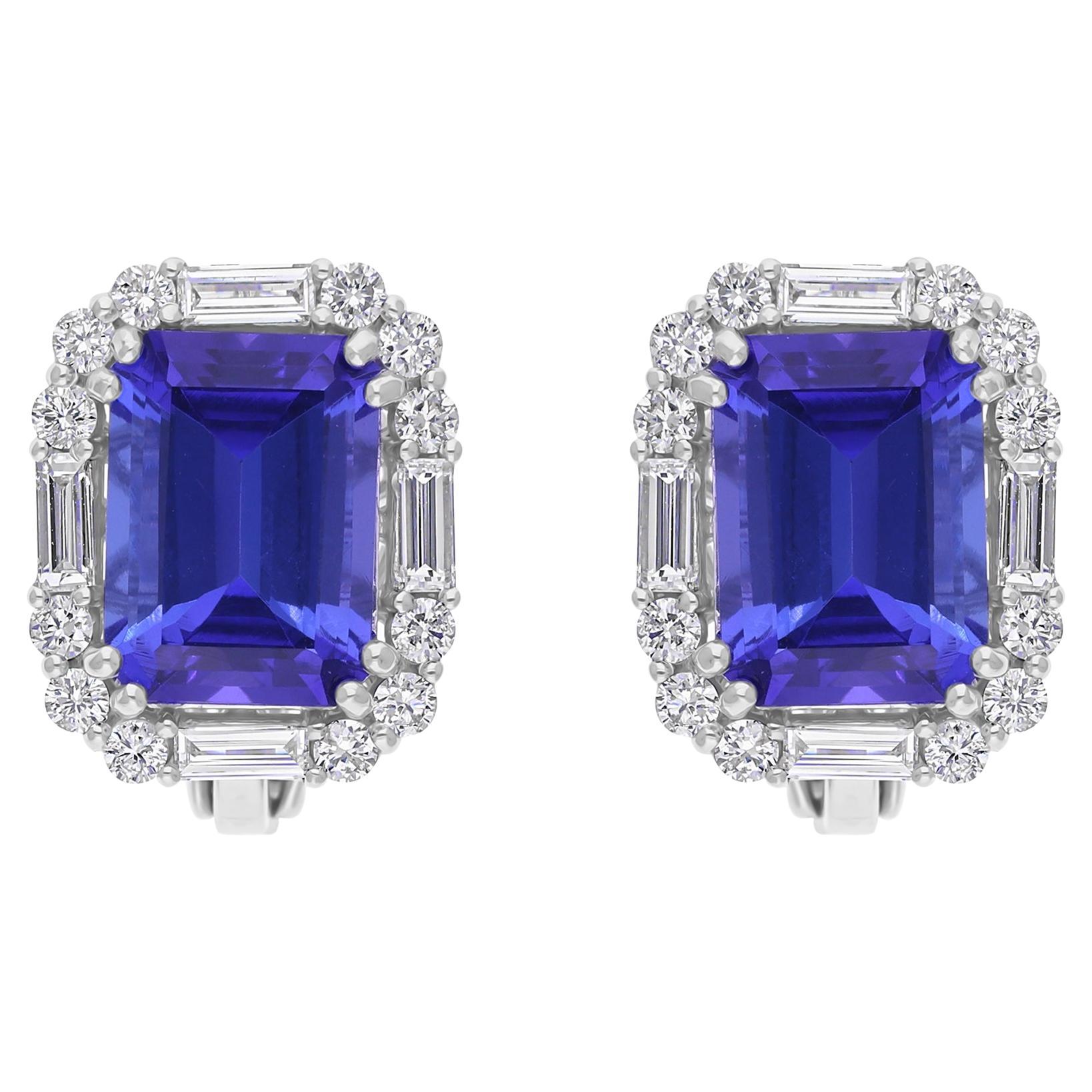 7.82 Carat Tanzanite Gemstone 1.35 Ct SI/H Diamond 18 Karat White Gold Earrings