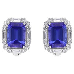 7,82 Karat Tansanit Edelstein 1,35 Karat SI/H Diamant 18 Karat Weißgold Ohrringe