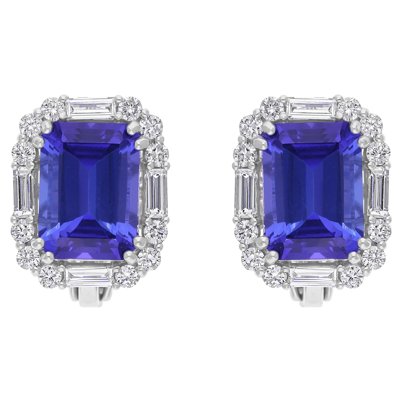 Orecchini con gemma di tanzanite da 7,82 carati e diamante da 1,35 carati SI/H in oro bianco 18 carati in vendita