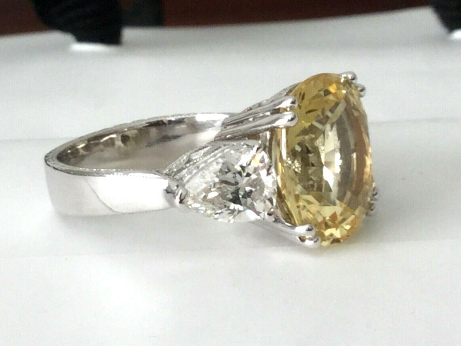 7.82 Carat Unheated Natural Yellow Sapphire and Diamond Ring GIA Certified 5