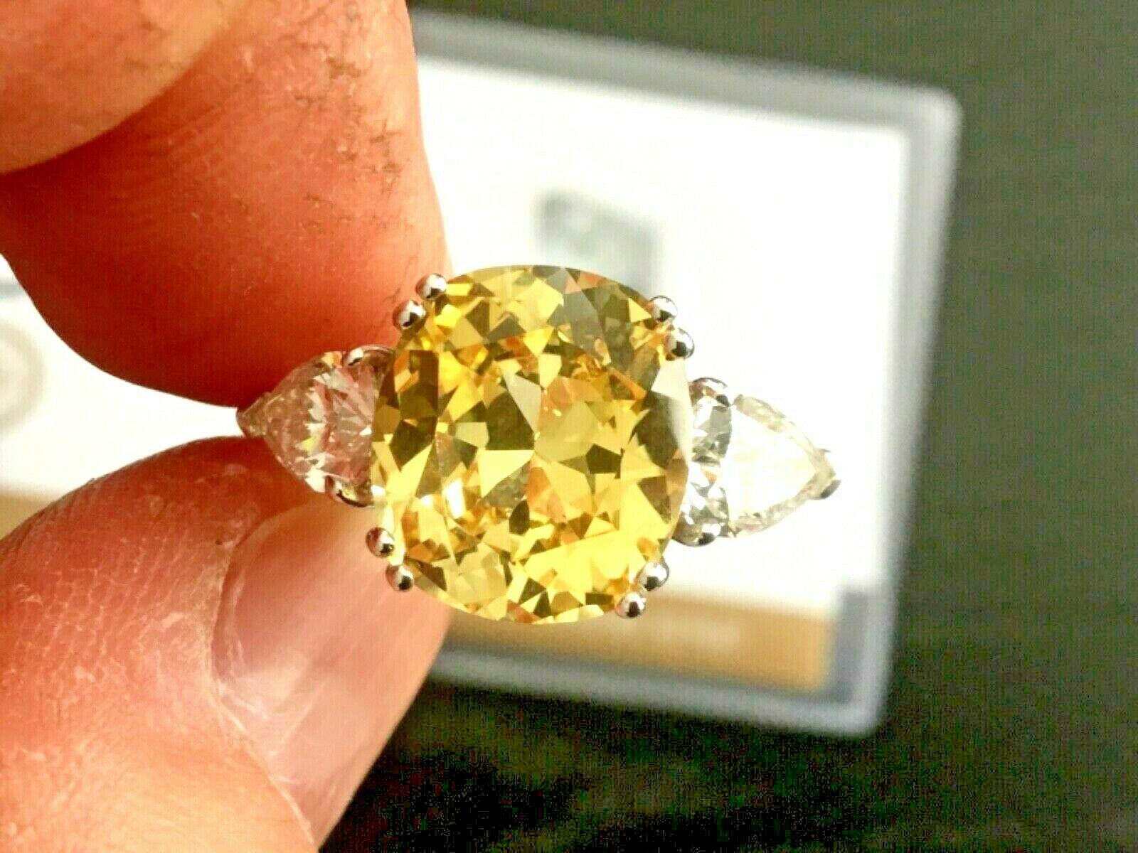 7.82 Carat Unheated Natural Yellow Sapphire and Diamond Ring GIA Certified 2