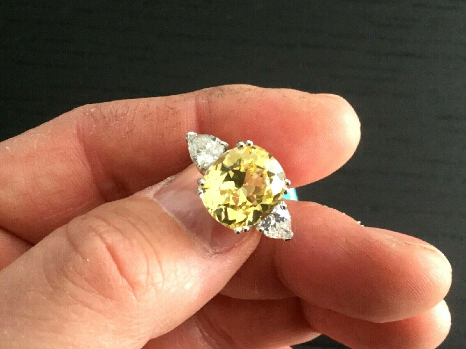 7.82 Carat Unheated Natural Yellow Sapphire and Diamond Ring GIA Certified 3