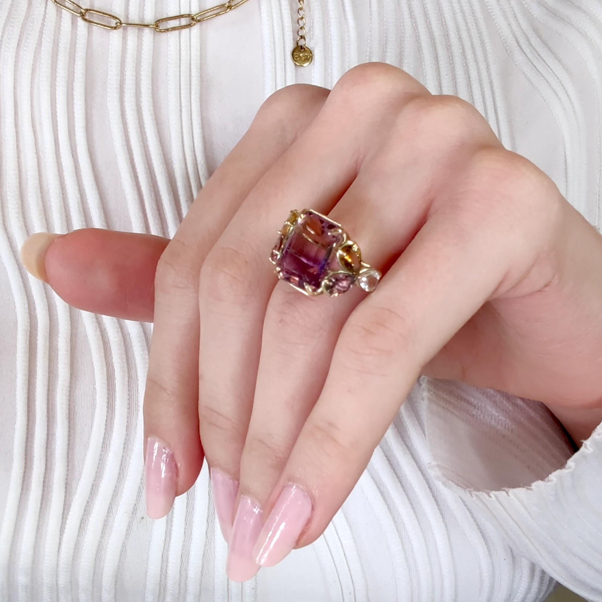 Flash sale -14K Yellow Gold Ring with Ametrine, Tourmaline - Aquamarine – In New Condition For Sale In Sant Josep de sa Talaia, IB