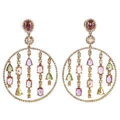 7.82 Carats Fancy Sapphire Diamonds Chandelier Earrings in 18 Karat Rose Gold
