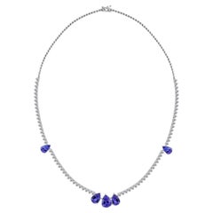 18K White Gold 7.82ct Natural Tanzanite & Diamond Necklace, Anniversary Gift Set