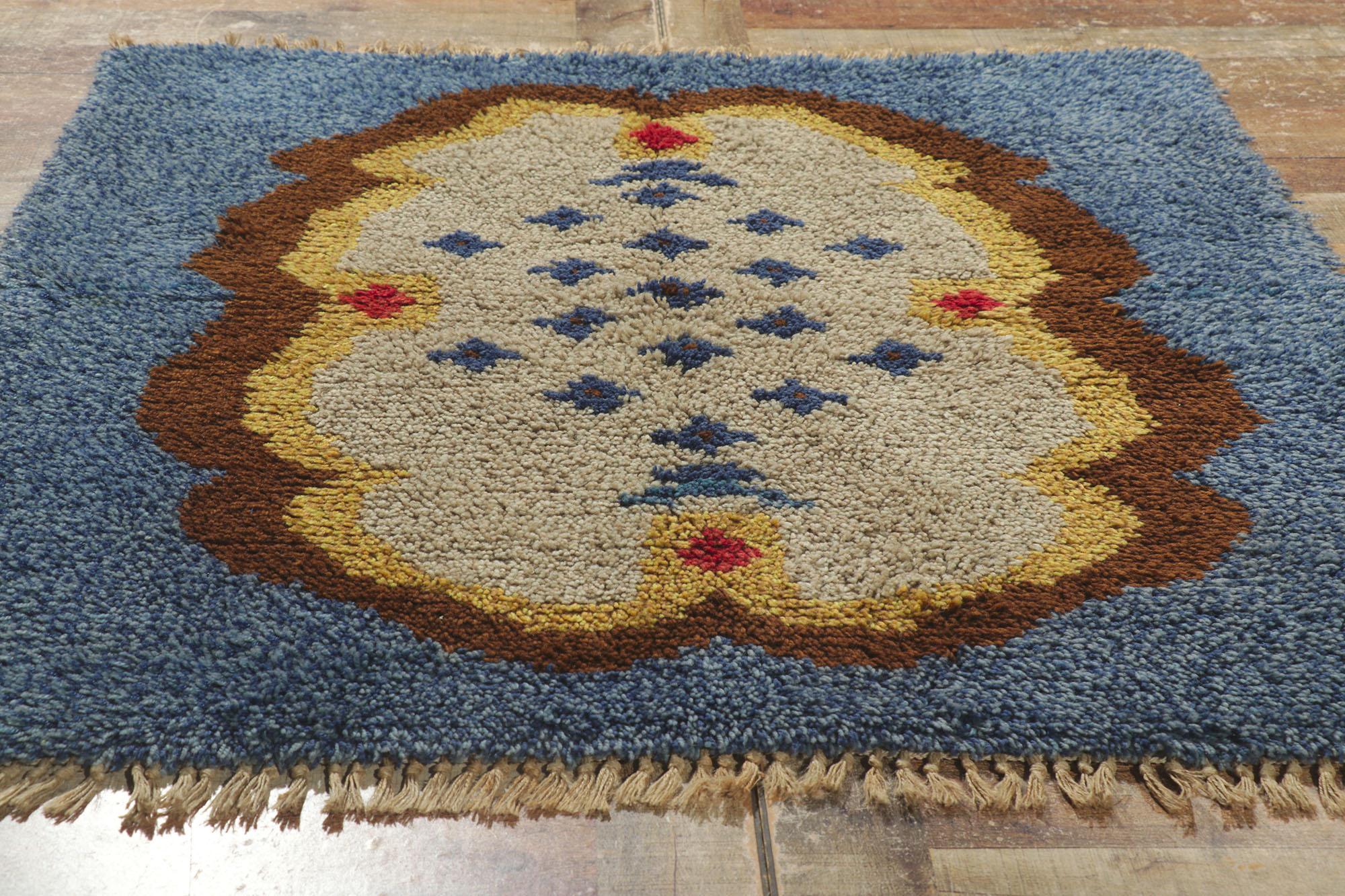 Hand-Knotted Vintage Swedish Rya Rug with Scandinavian Modern Style For Sale