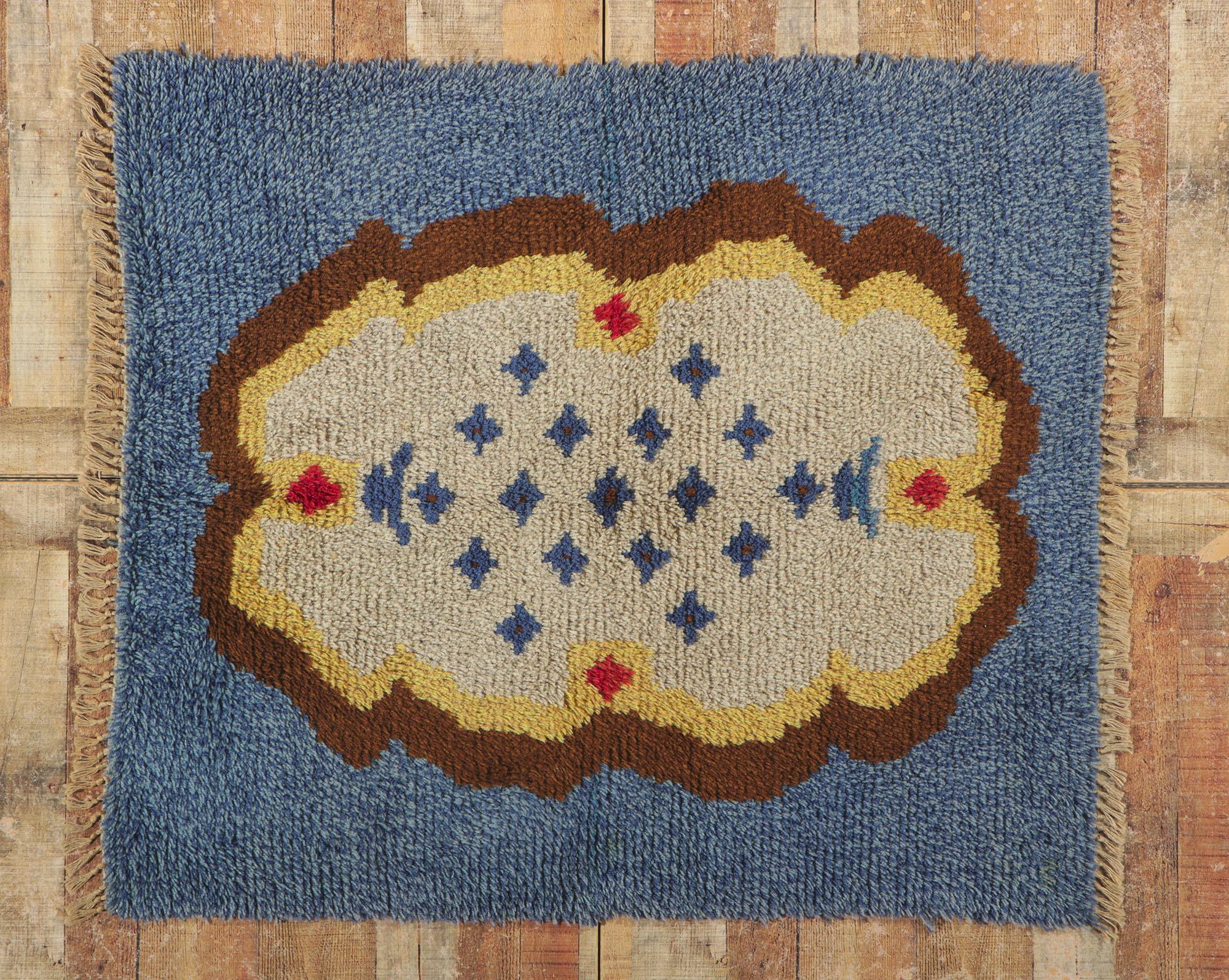 Vintage Swedish Rya Rug with Scandinavian Modern Style In Good Condition For Sale In Dallas, TX
